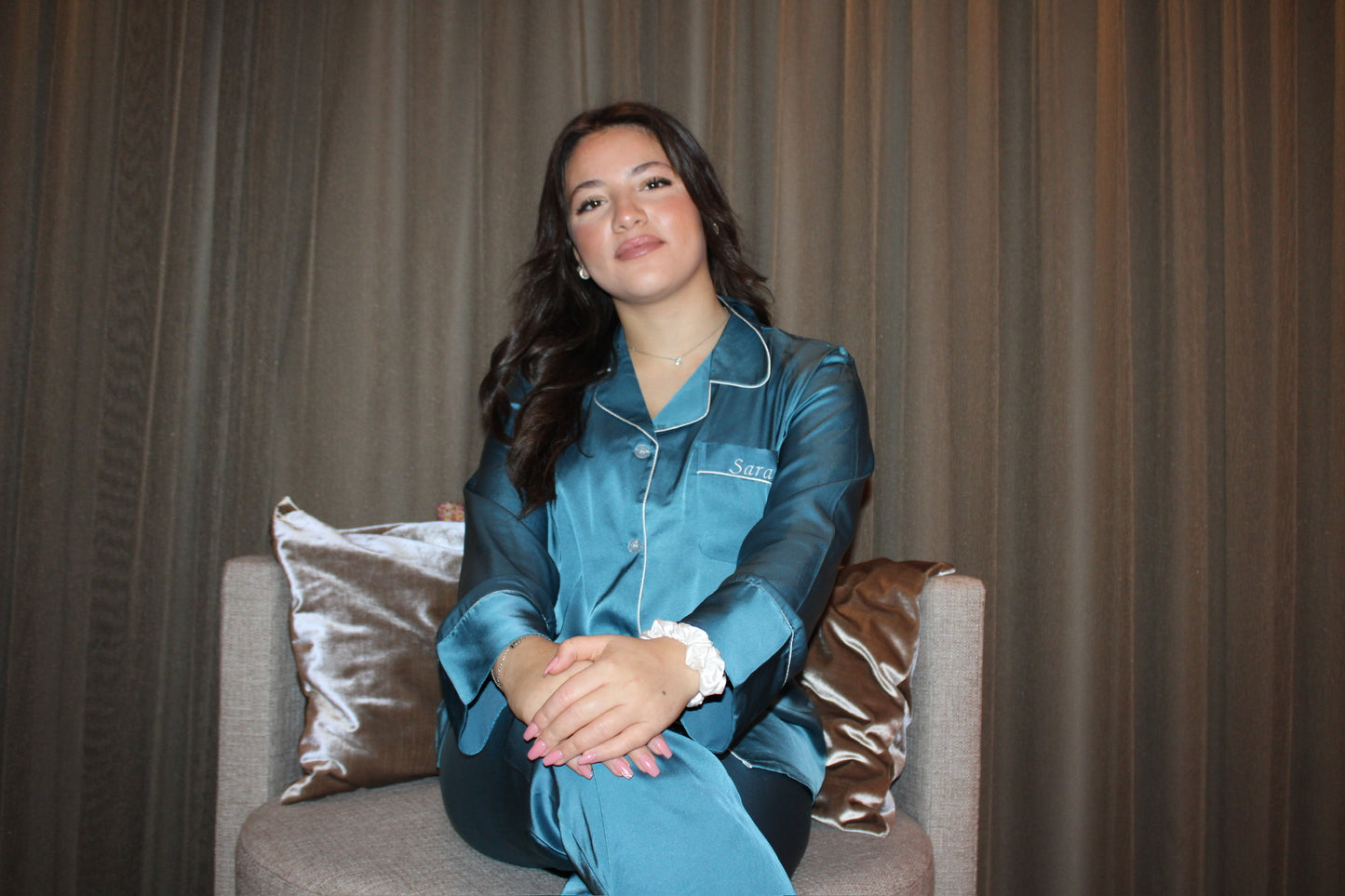 Gepersonaliseerde Satijnen Pyjama - Turquoise - HADIYAA