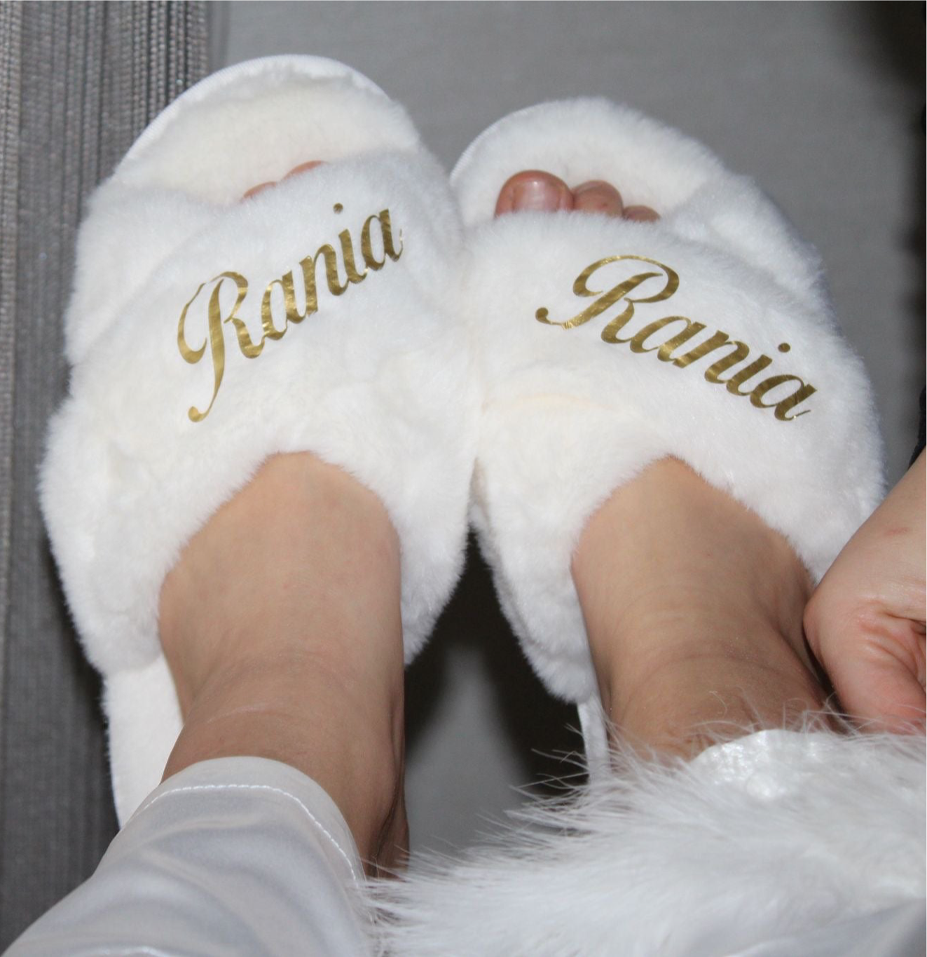 Gepersonaliseerde Pantoffels met Gekruiste Bandjes - Wit