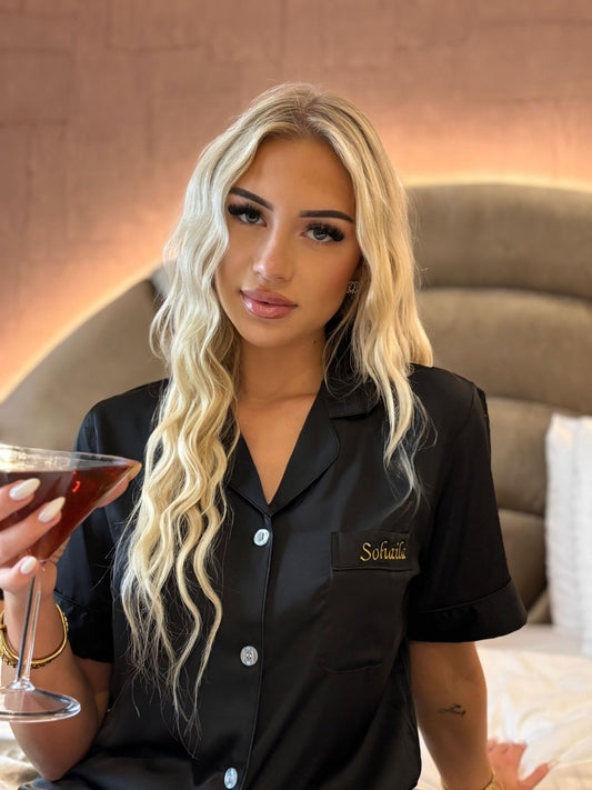 Gepersonaliseerde Satijnen Pyjama - Zwart - HADIYAA