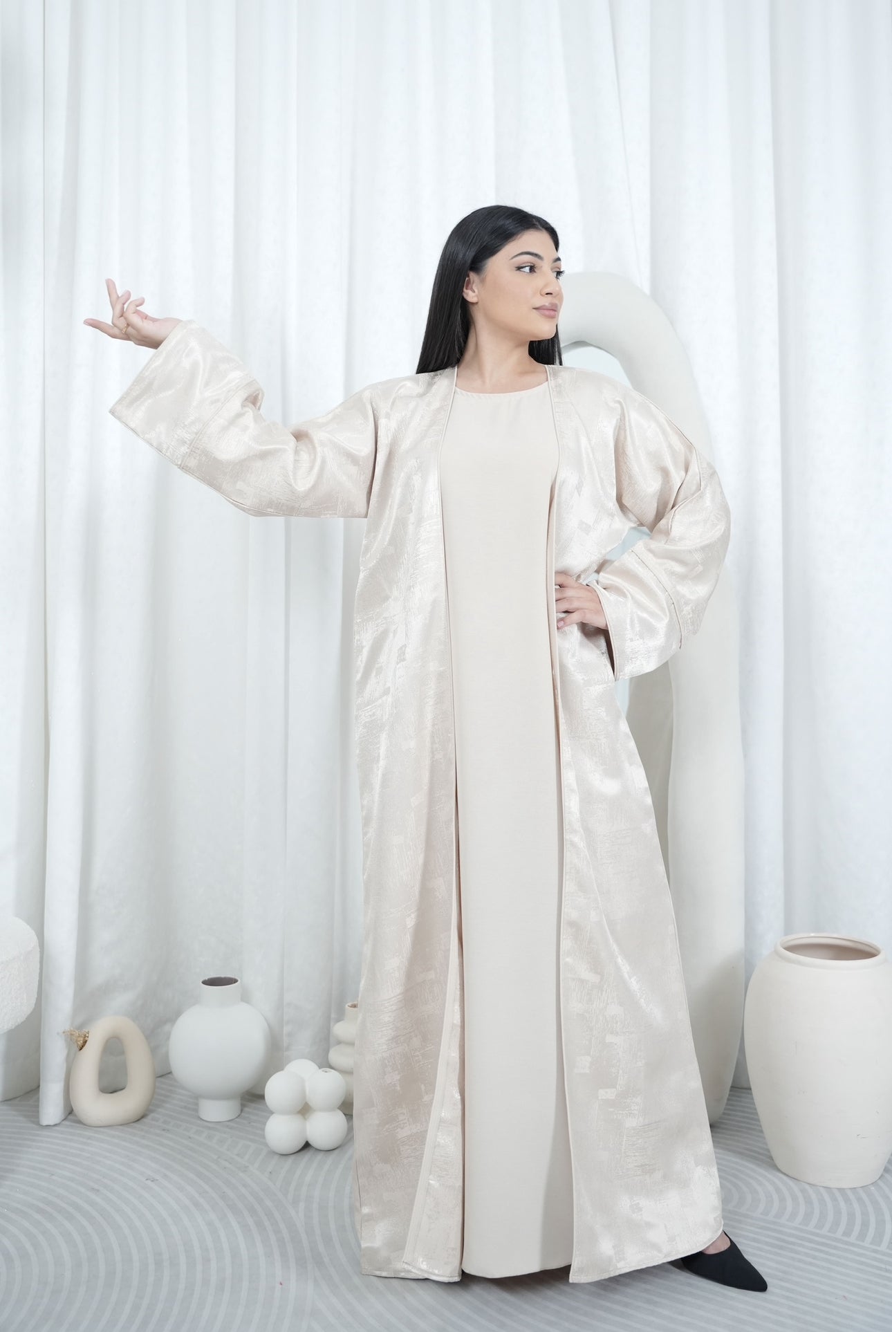 Abaya (Kimono + Onderjurk) - Beige - HADIYAA