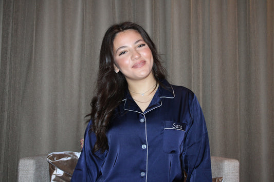 Gepersonaliseerde Satijnen Pyjama - Marineblauw - HADIYAA