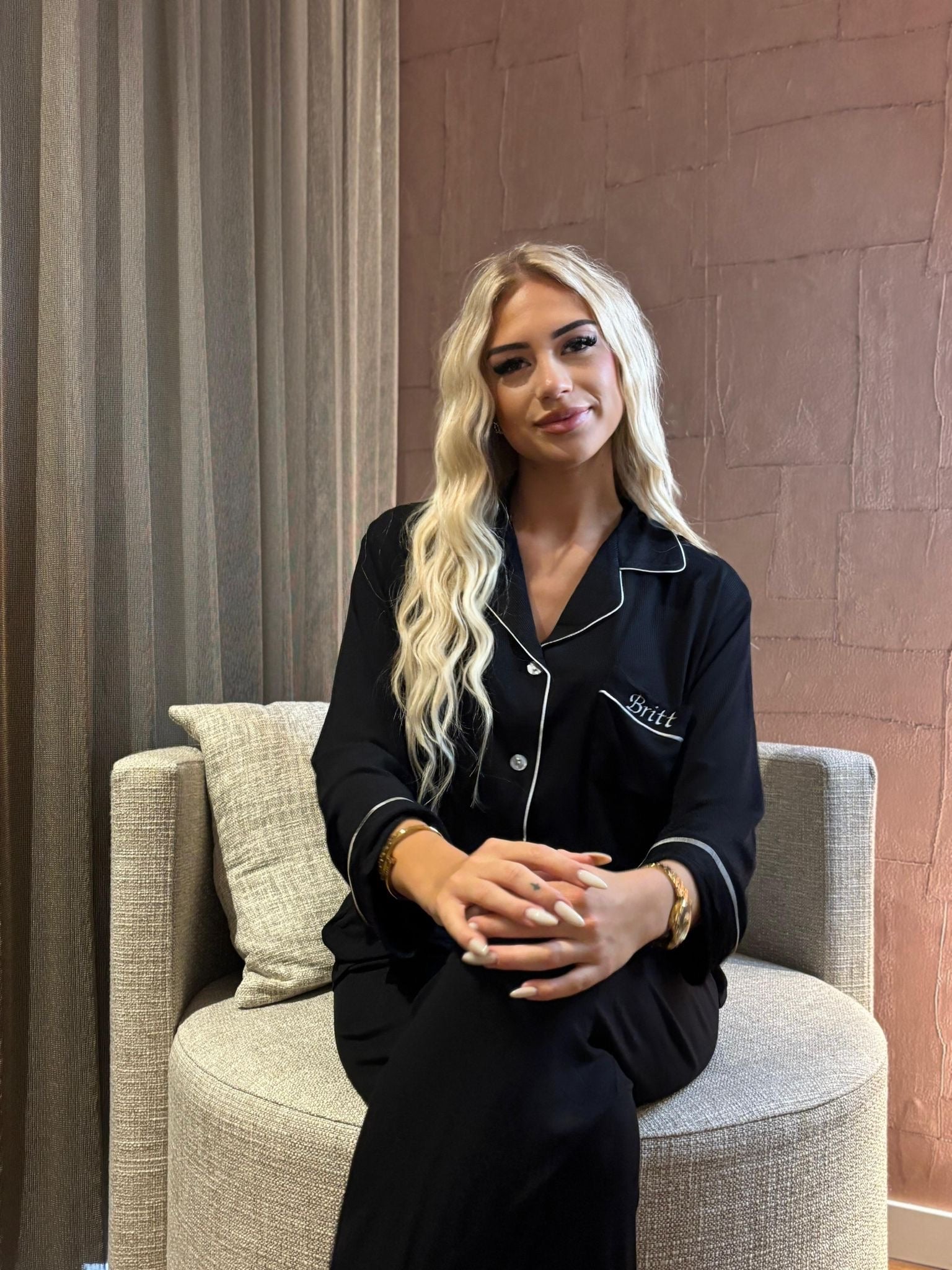 Gepersonaliseerde Luxe Zachte Modal Pyjama - Zwart - HADIYAA