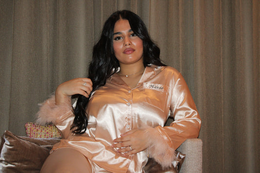 Satijnen Pyjama Met Veren - Champagne - HADIYAA