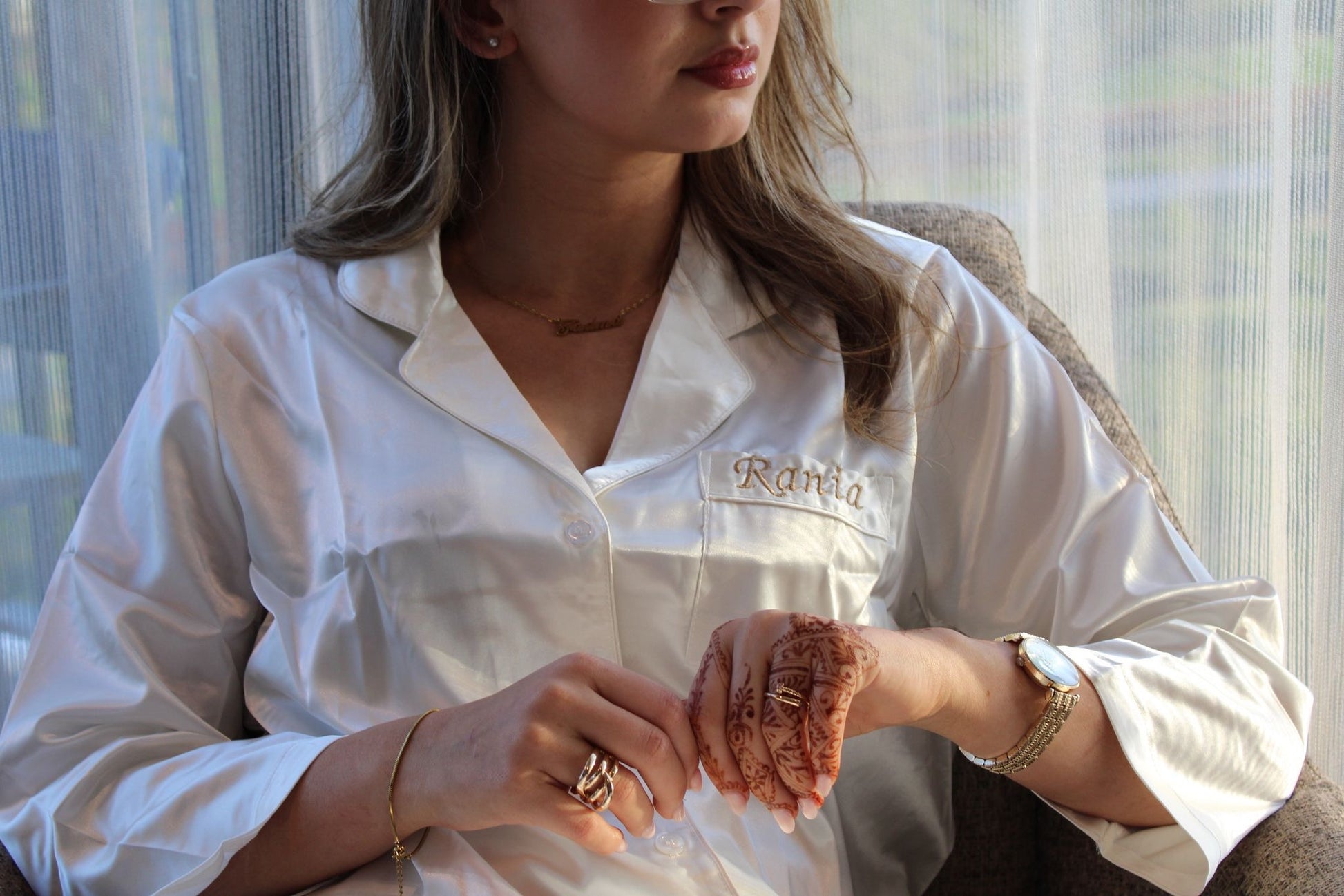 Satijnen Pyjama Met Veren - Wit - HADIYAA