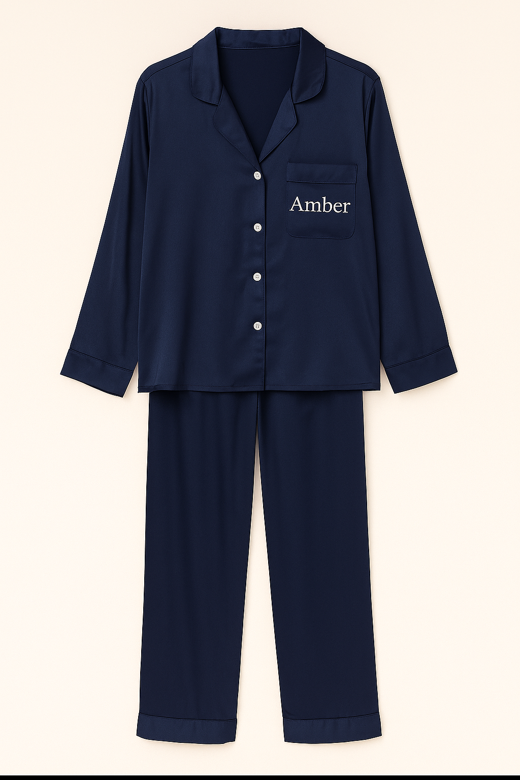 Gepersonaliseerde Satijnen Pyjama - Marineblauw