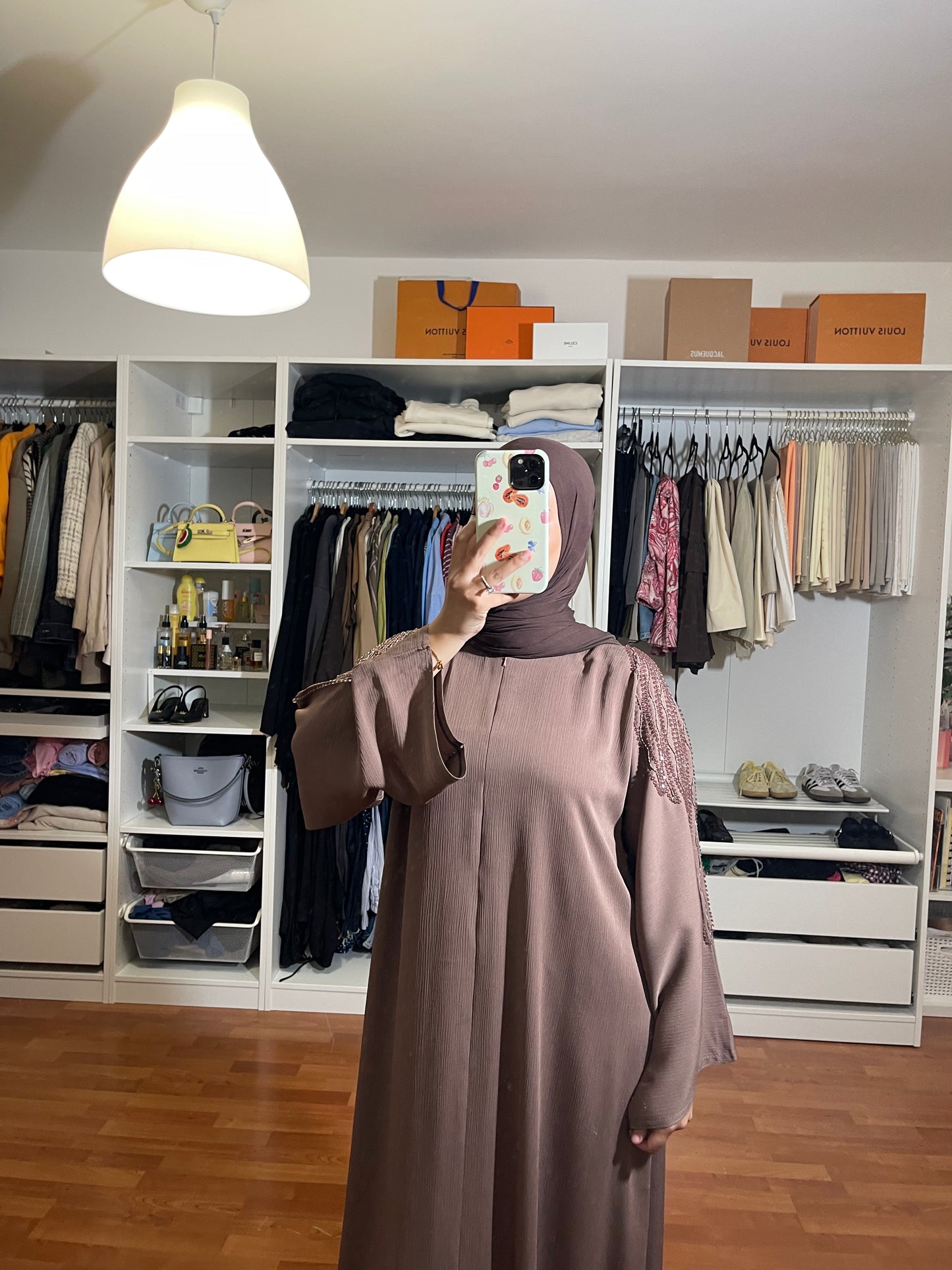 Abaya Inas Met Rits - Bruin