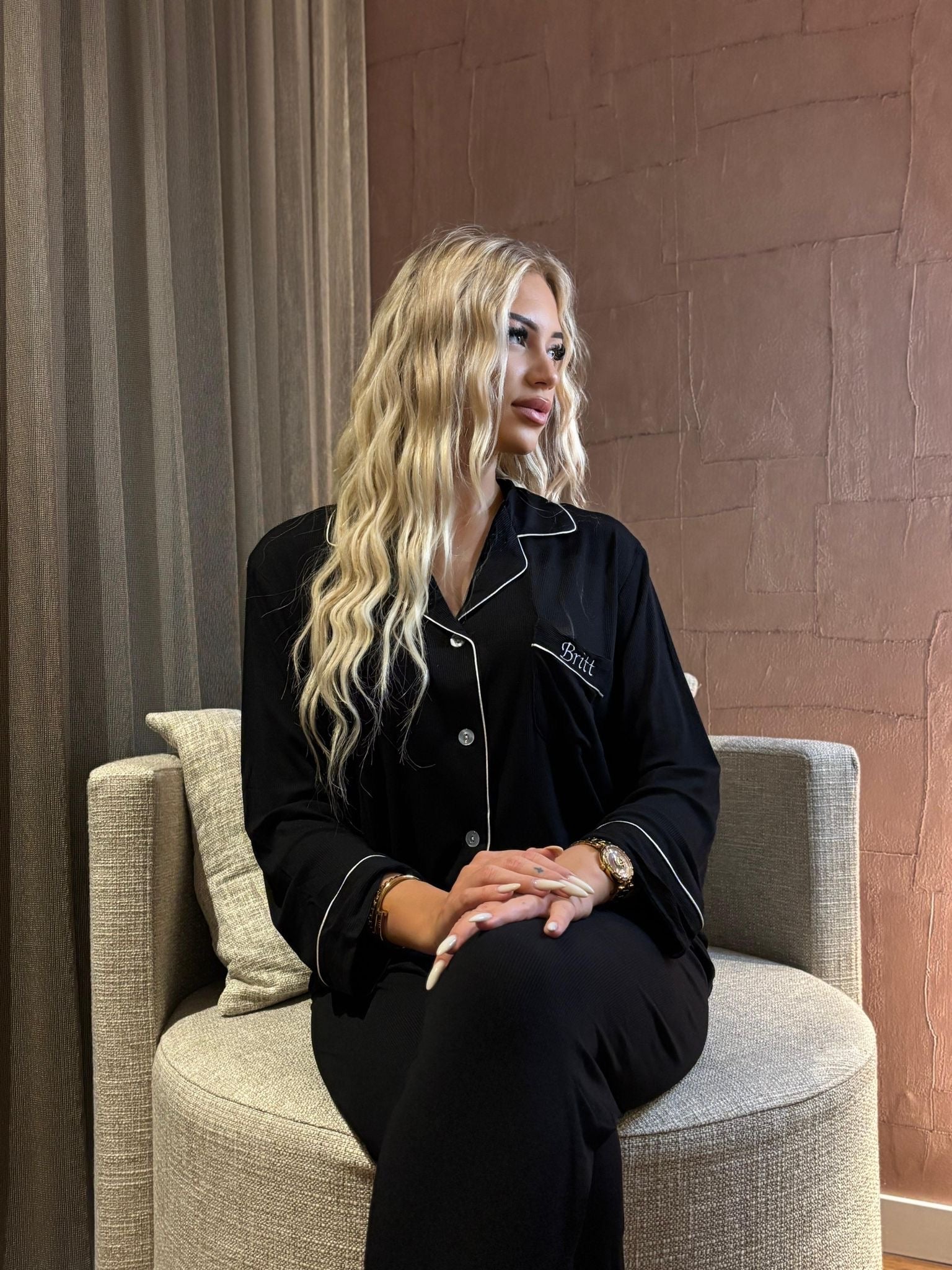 Gepersonaliseerde Luxe Zachte Modal Pyjama - Zwart - HADIYAA