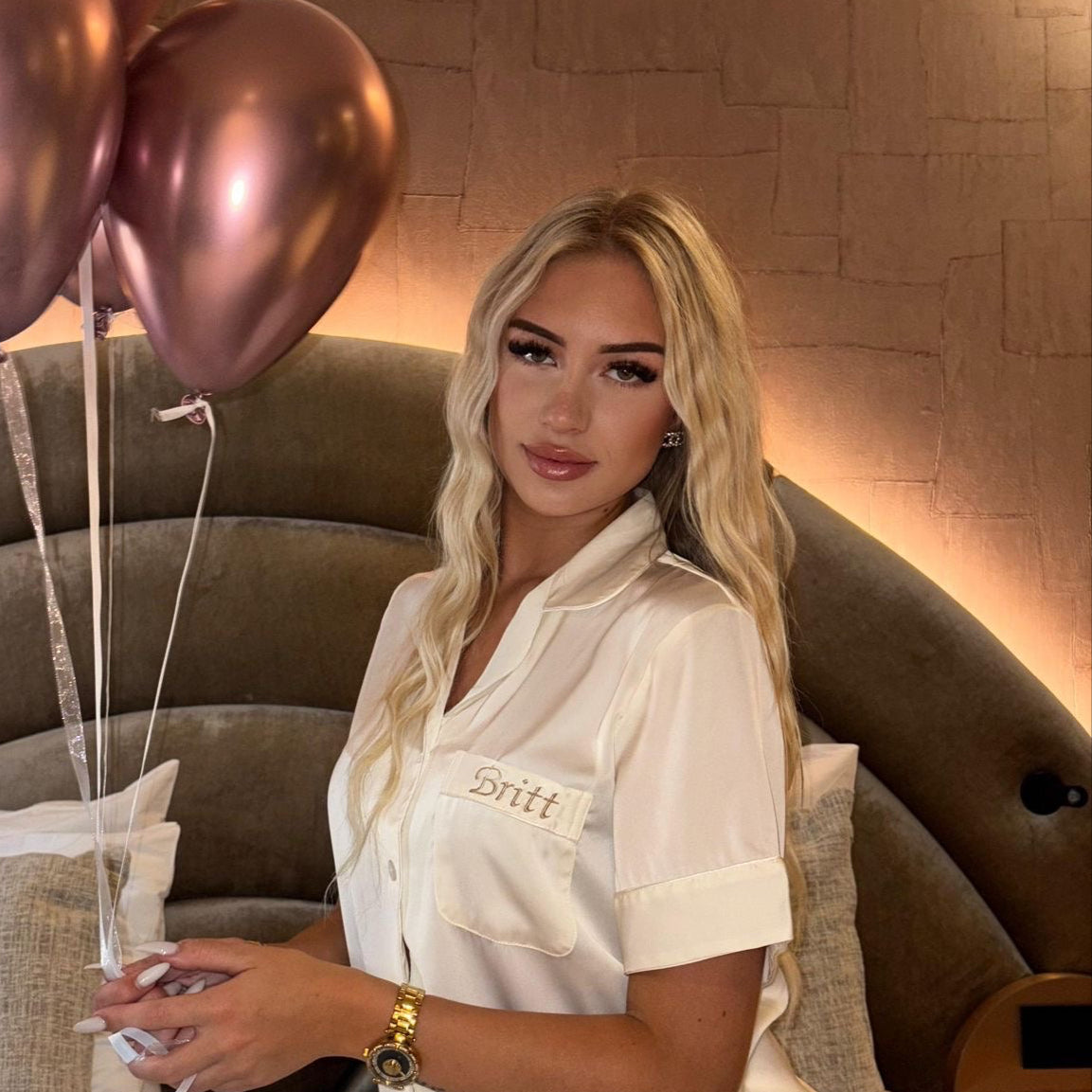 Gepersonaliseerde Satijnen Pyjama - Crème - HADIYAA