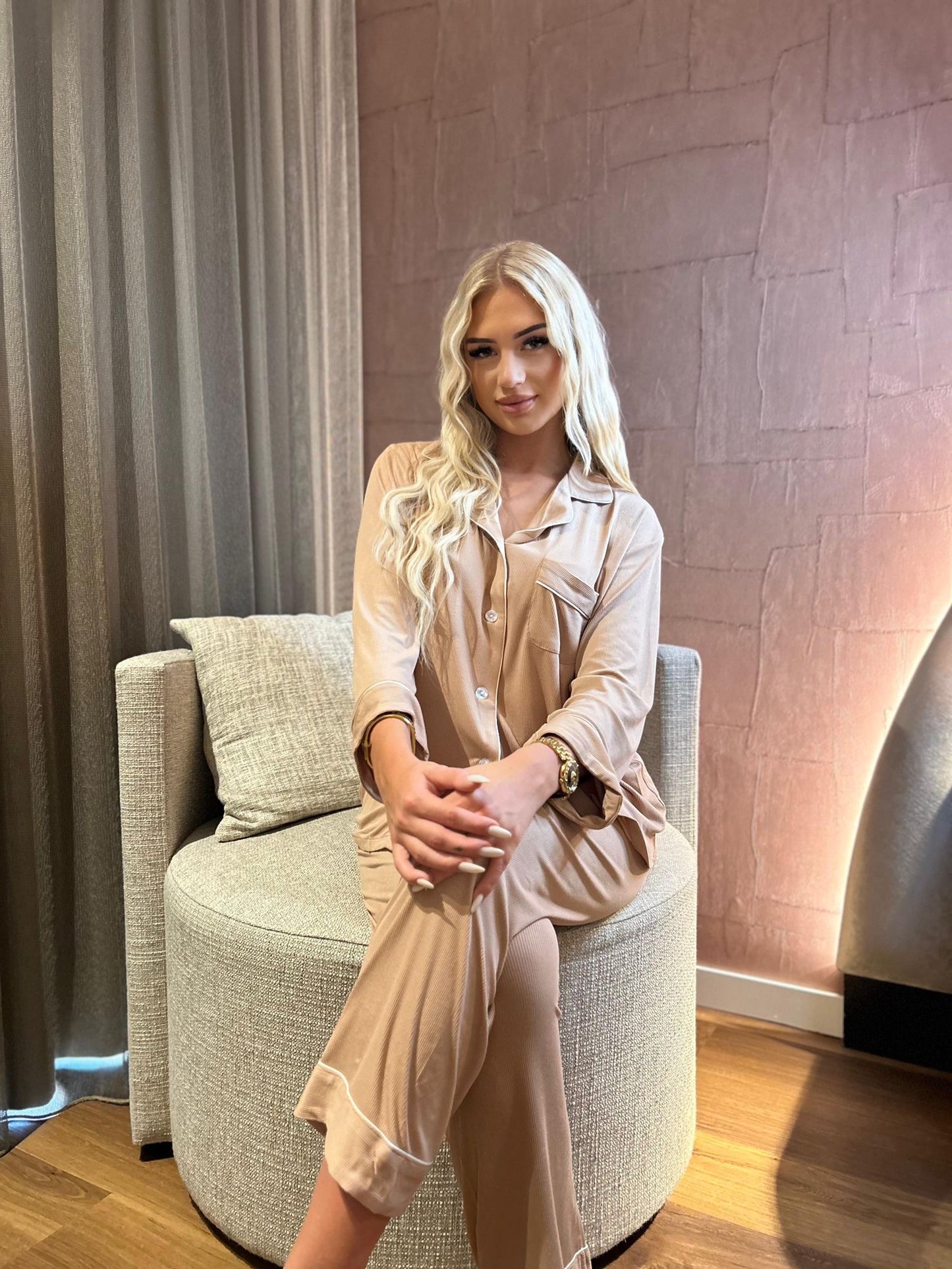 Gepersonaliseerde Luxe Zachte Modal Pyjama - Beige