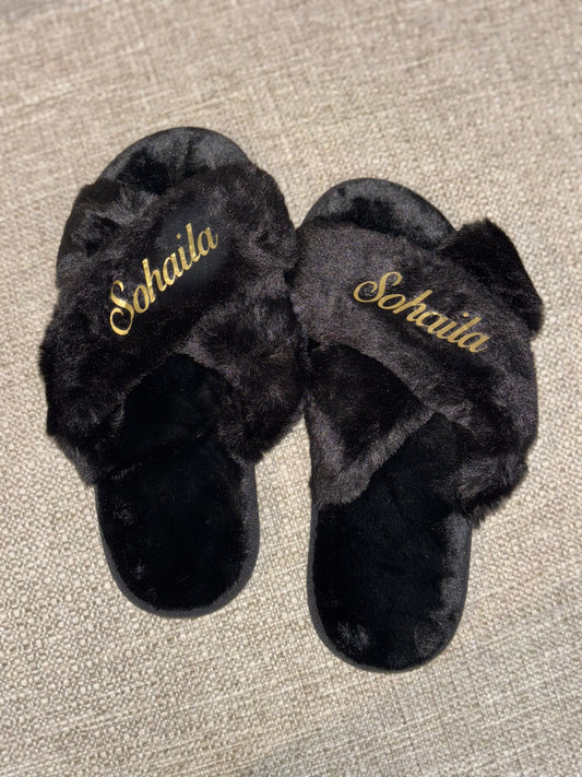 Gepersonaliseerde Pantoffels met Gekruiste Bandjes - Zwart