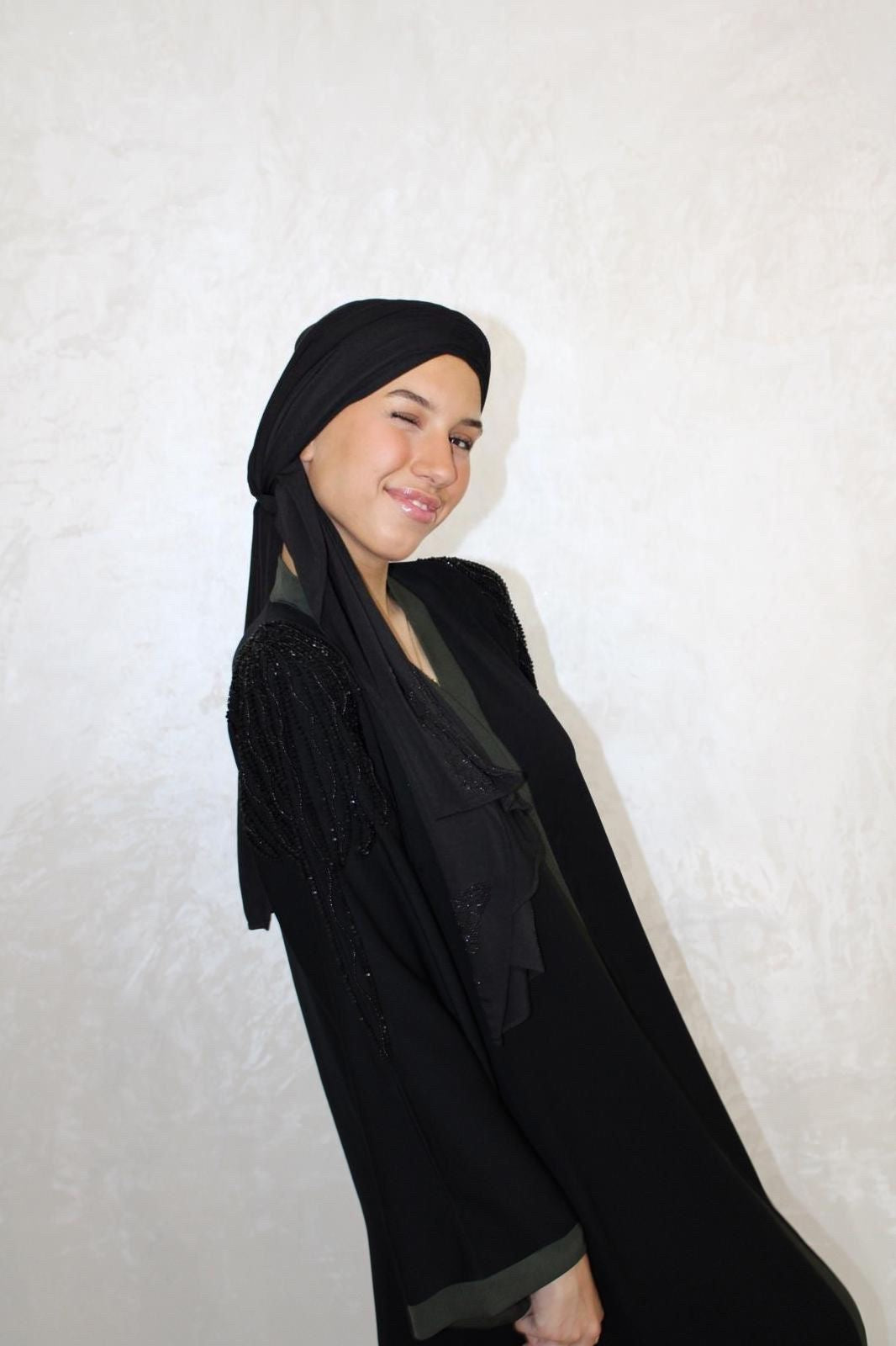 Abaya Inas Noir/Vert