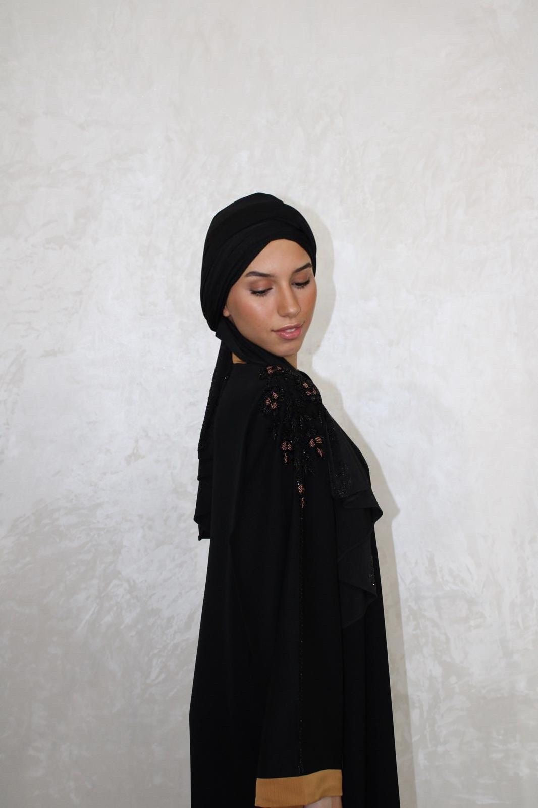 Abaya Nour Zwart/Beige