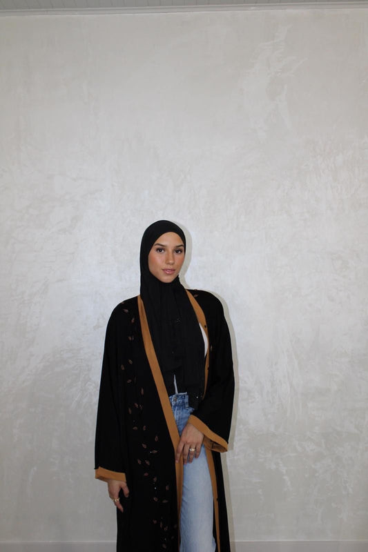 Abaya Iman Zwart/Beige (Met Knoopjes)