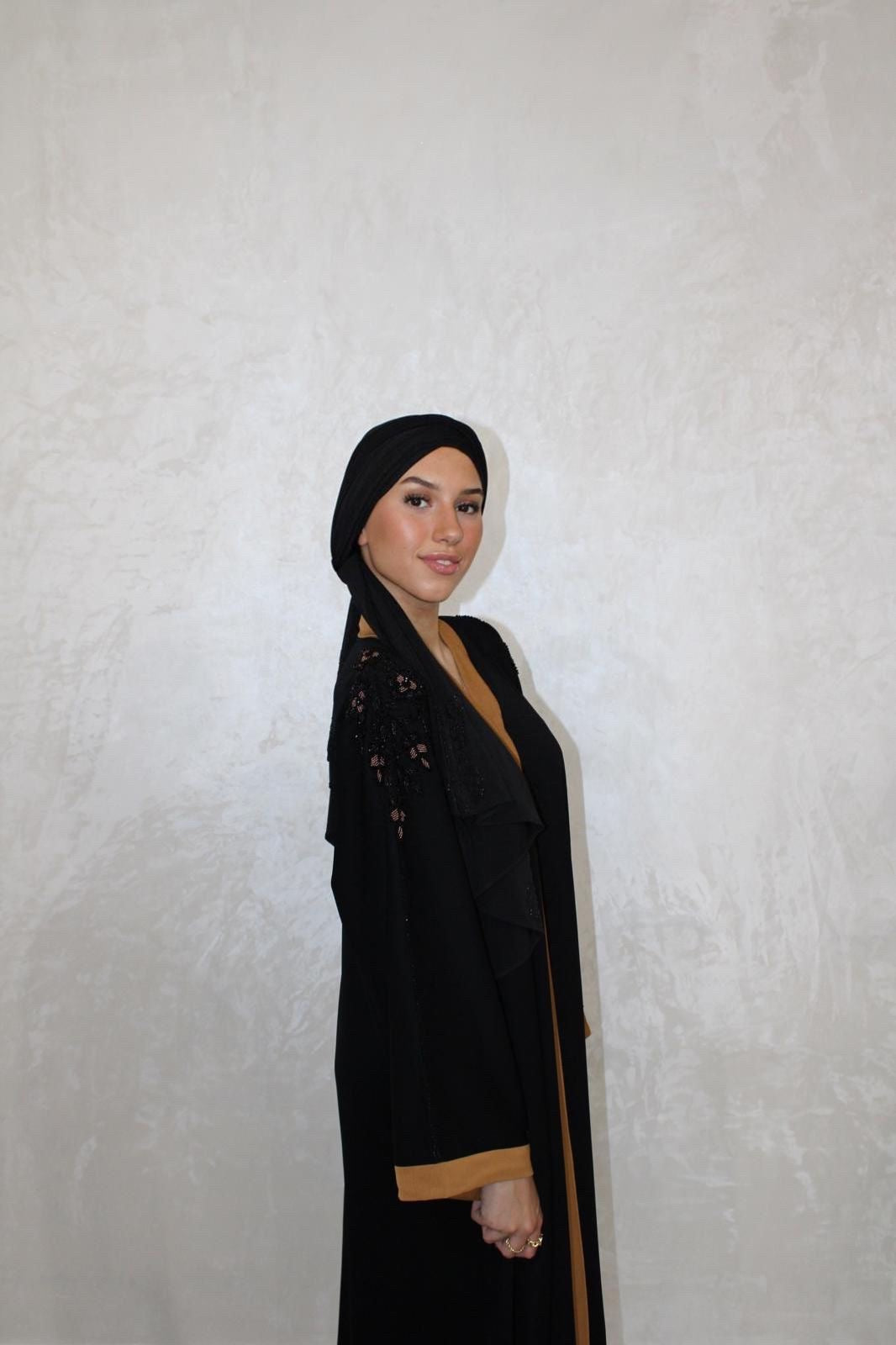 Abaya Nour Zwart/Beige