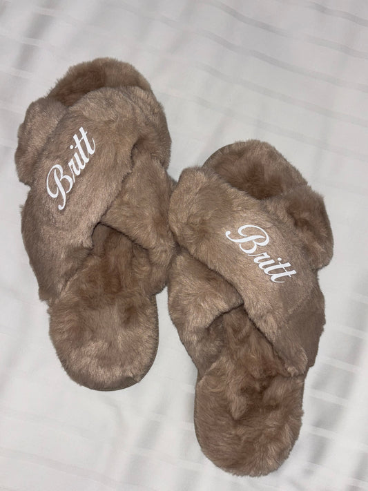Gepersonaliseerde Pantoffels met Gekruiste Bandjes - Taupe
