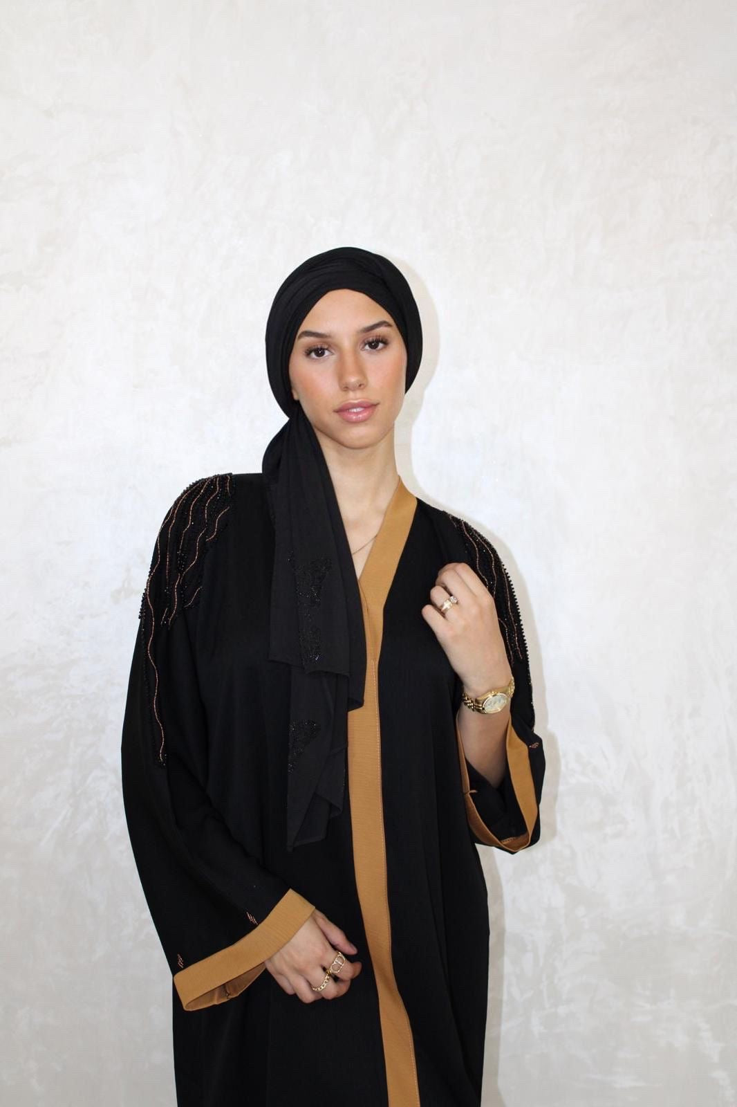 Abaya Inas Zwart/Beige