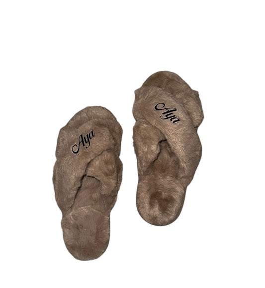 Personalized Cross Strap Slippers Taupe