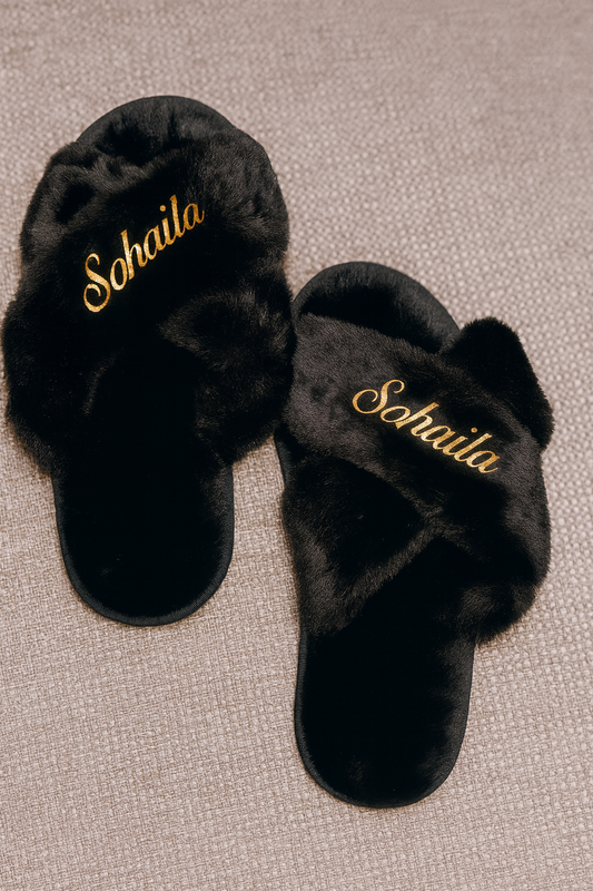 Gepersonaliseerde Pantoffels met Gekruiste Bandjes - Zwart