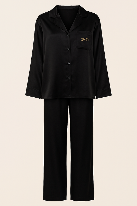 Gepersonaliseerde Satijnen Pyjama - Zwart