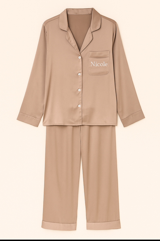 Gepersonaliseerde Satijnen Pyjama - Taupe