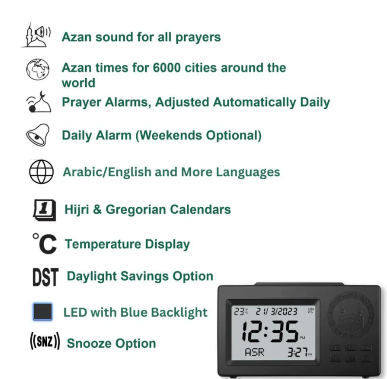 ADHAN CLOCK (DRAADLOOS)