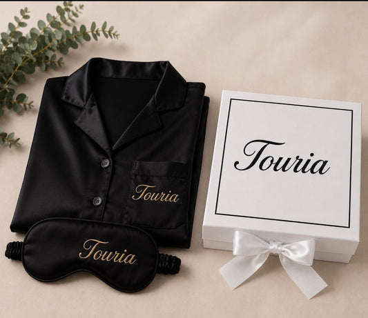 Luxe Satijnen Pyjama Giftset met Gepersonaliseerde Naam