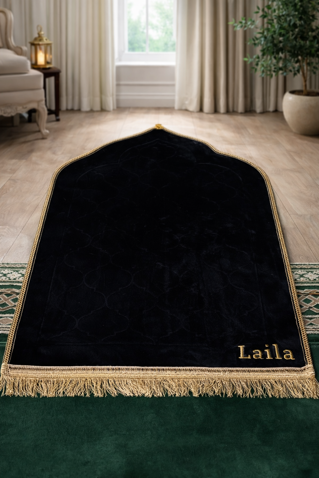 Gepersonaliseerde Luxe Zachte Gebedsmat - Zwart