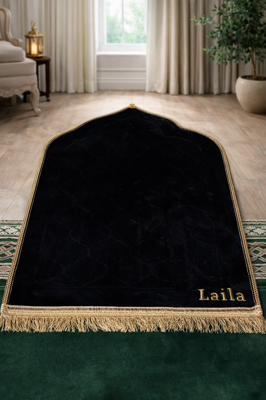 Gepersonaliseerde Luxe Zachte Gebedsmat - Zwart